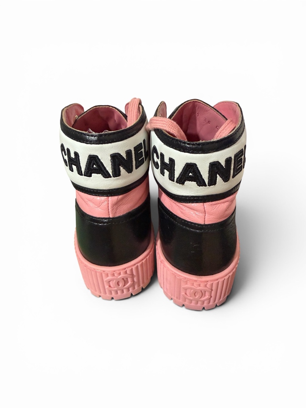CHANEL Pink and Black High-Top Sneakers - Picture 3 of 7